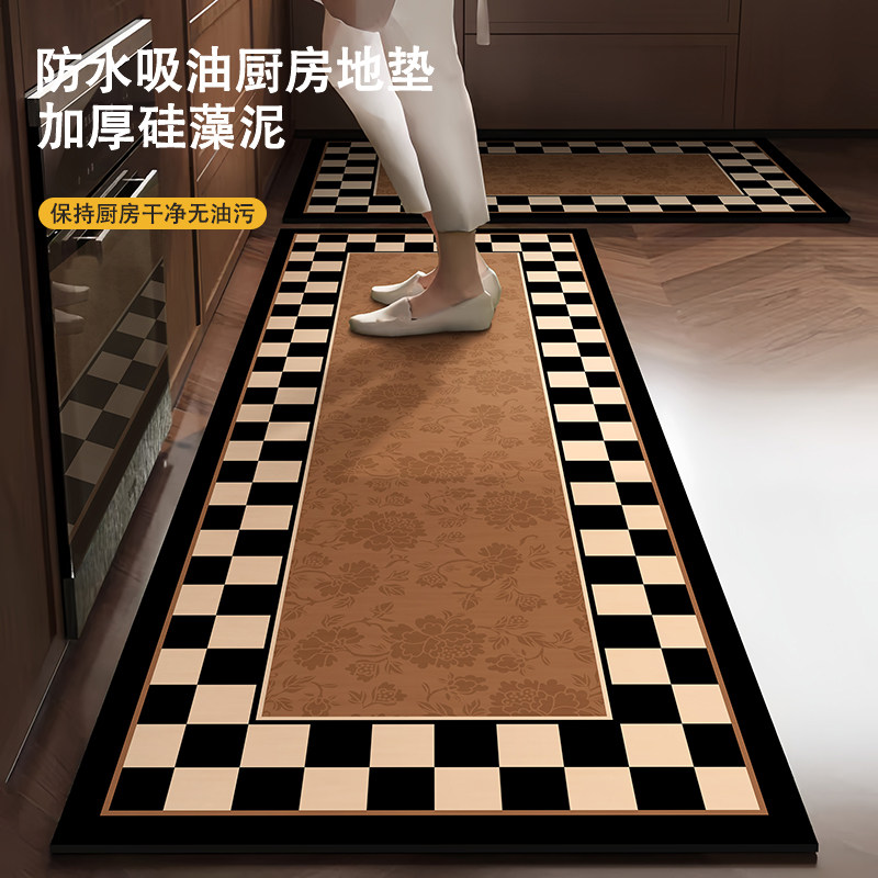 中古风厨房地垫防滑防油可擦免洗防水吸水硅藻泥加厚脚垫垫子专用,居家布艺,厨房地垫,淘宝优惠券,粉丝福利购,淘宝优惠卷