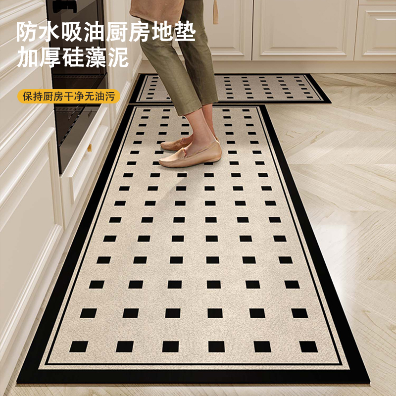格子简约厨房地垫专用加厚