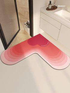 红色喜庆结婚硅藻泥加厚吸水L形脚垫浴室卫生间厕所地垫7字形防滑
