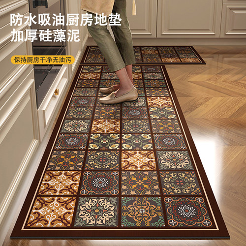 覆古美式矽藻泥加厚厨房地垫防滑防油吸水凉垫专用脚垫地毯可擦免