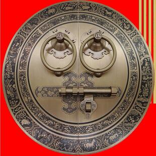 彷古大门把手中式纯铜门环门锁把手圆形老式木门门栓锁插销铜配件