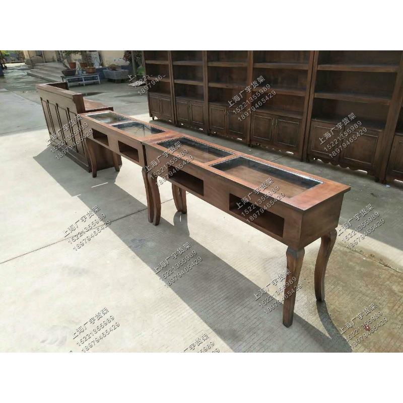 新款实木复古美甲桌做旧美甲桌单人双人三人美甲台美甲店桌子实木