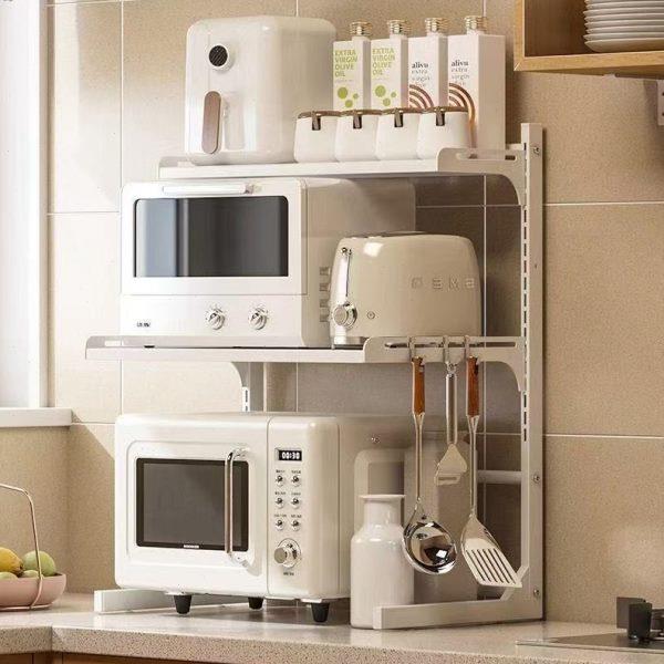 甄选桌面可伸缩微波炉架子简约厨房多层烤箱架加厚可调节收纳锅架