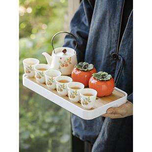 白瓷茶壶旅行茶具套装车载便携式带茶盘简约户外小套提梁壶泡茶器