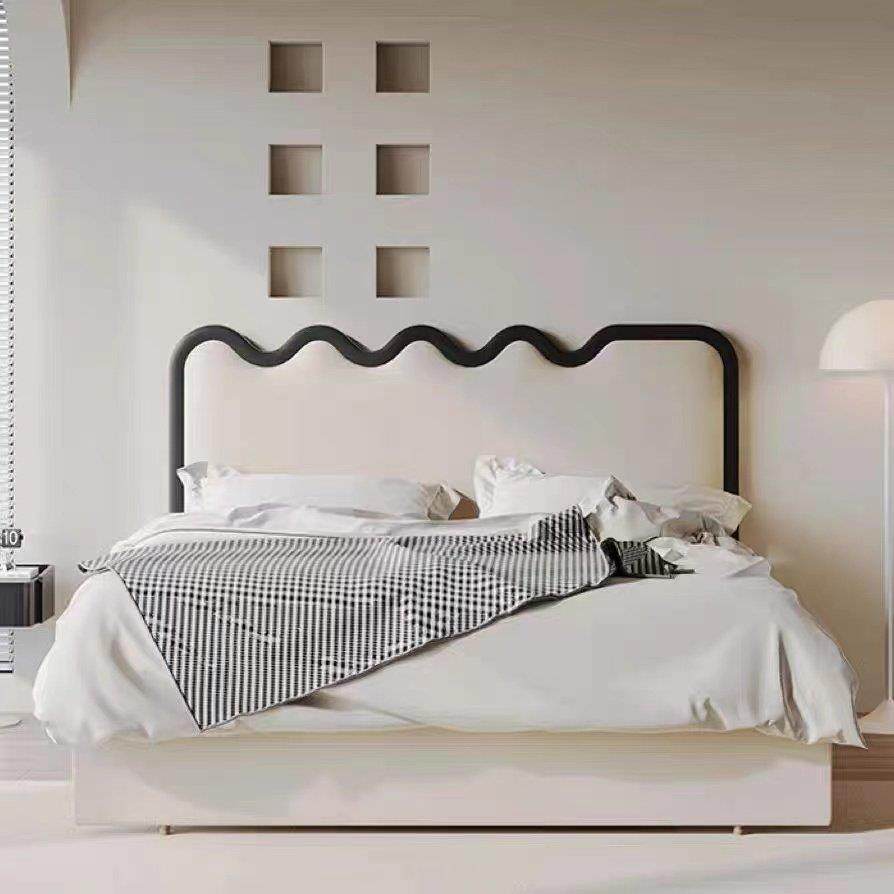 简约现代涟漪波浪床头靠背板实木布艺软包床头单买轻奢主卧网红床