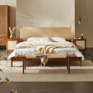 东南亚风格实木床1.8米藤编双人床酒店民宿藤艺家具设计师款藤床