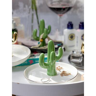 出口北欧风格金色绿色仙人掌首饰戒指托盘/桌面收纳摆件 玄关装饰