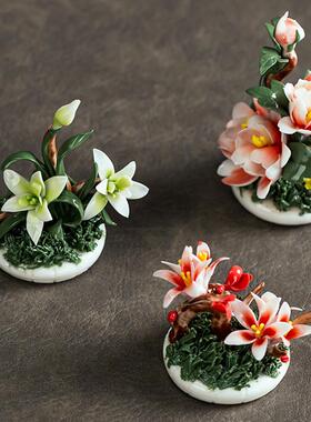 创意陶瓷手工艺品梅花牡丹中式家居客厅书房迷你装饰简约桌面摆件