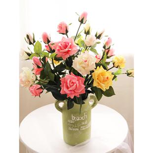 高档手感保湿玫瑰花彷真花束客厅餐桌假花摆件插花装饰花艺摆设