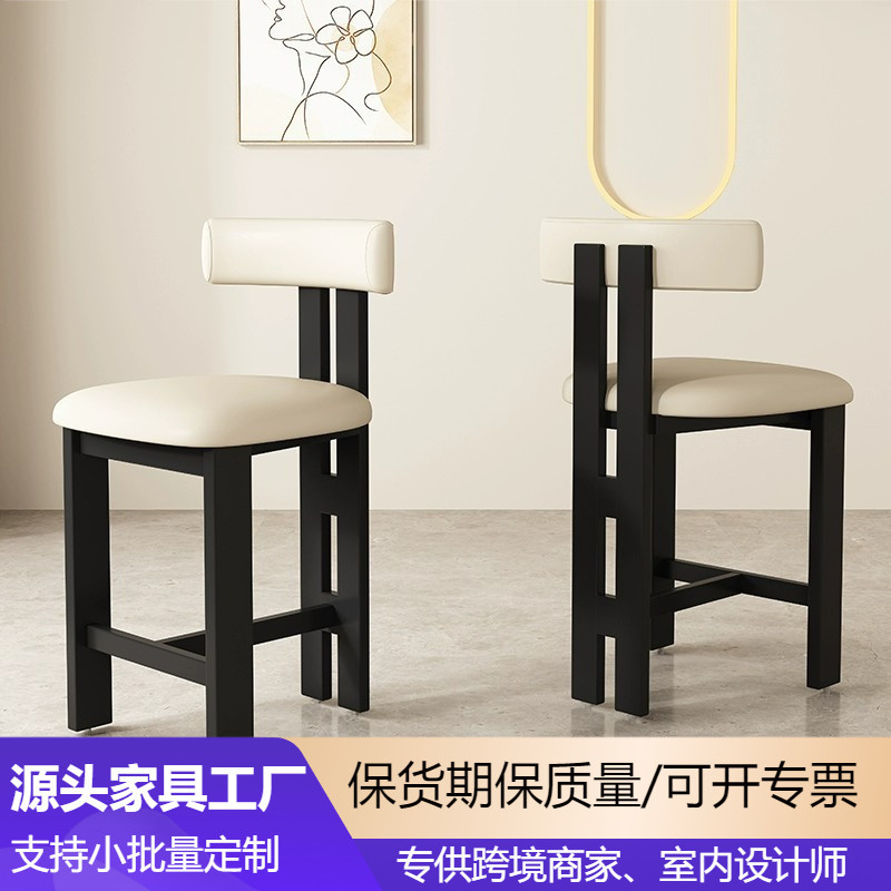 法式吧台椅中古风家用酒吧餐厅休闲高脚椅北欧设计师前台实木椅子图片
