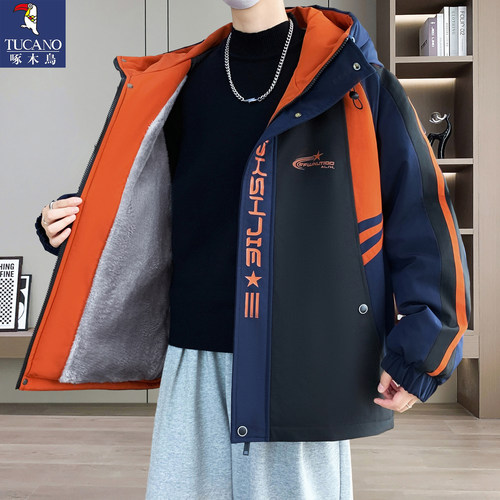 啄木鸟冬季新款连帽加绒加厚款