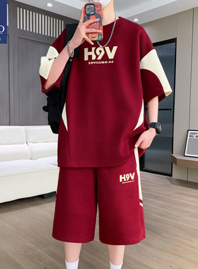 啄木鸟2026夏季新款青年圆领印花套装男韩版休闲宽松百搭短袖套装