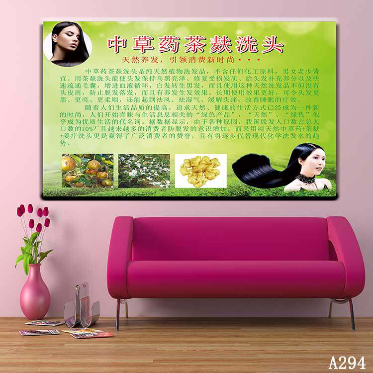 中草药茶麸洗头功效作用洗头挂图养发馆洗头店装饰画墙贴海报图片