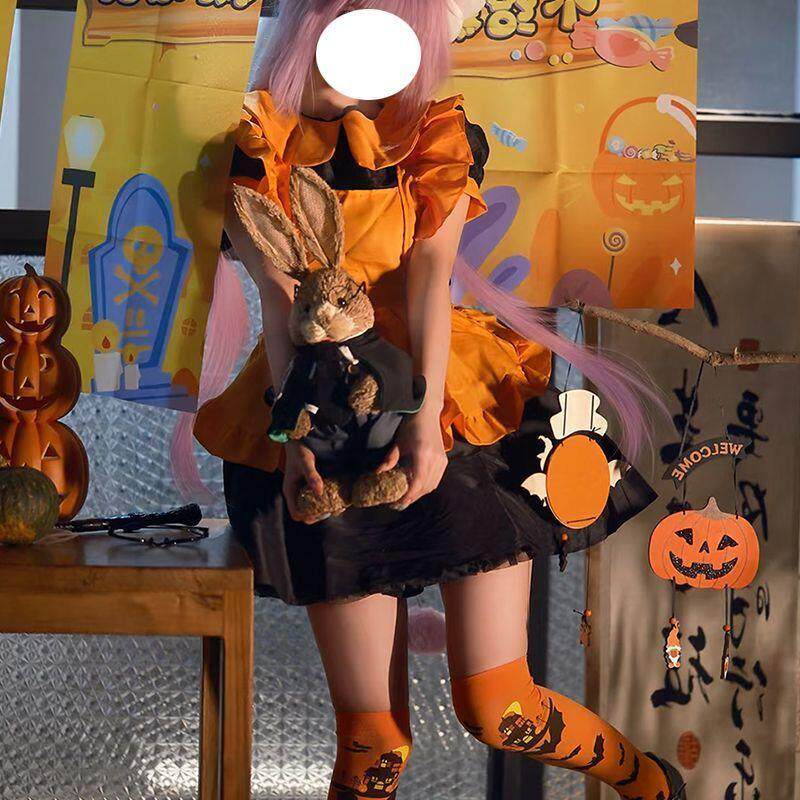 南瓜女仆装万圣节cos服装可爱女佣魔法女巫Lolita连衣裙