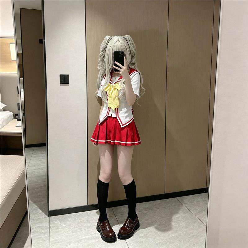 夏洛特友利奈绪cos夏季学院校服jk制服红色水手服百褶裙短袖套装