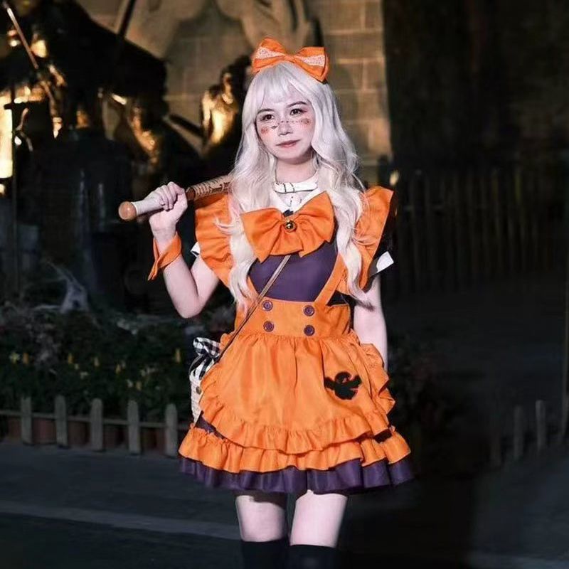 COSPLAY万圣节刺绣女仆装紫色南瓜圣诞可爱节日魔法女巫现货秒发
