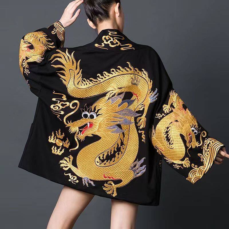 中国风印花龙袍女外套大码女装开衫国潮民族风改良汉服2026秋季款