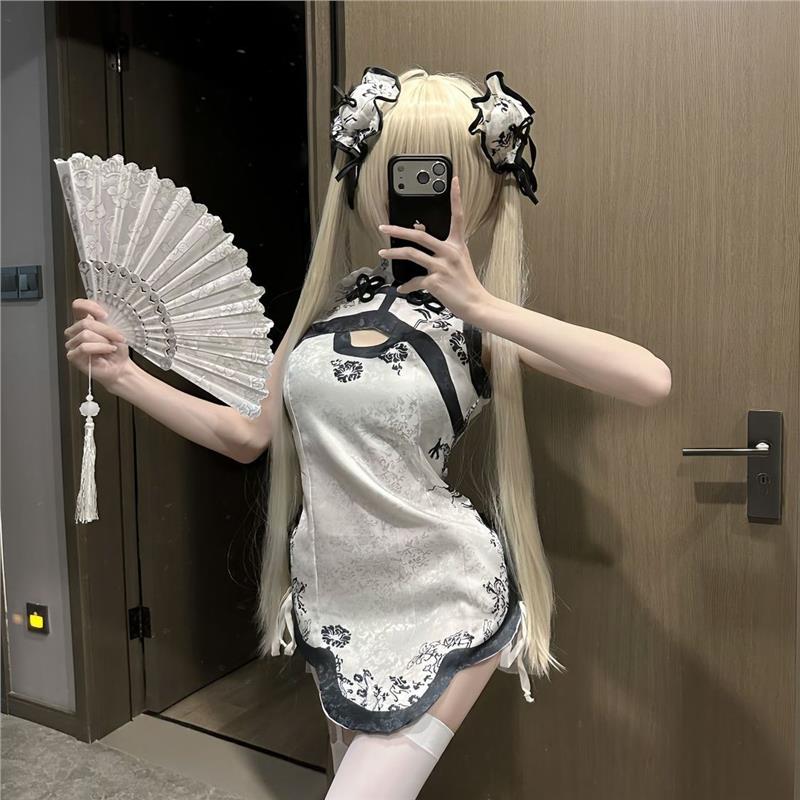 缘之空春日野穹cos服中式立领挂脖无袖旗袍连衣裙收腰显瘦短裙女图片