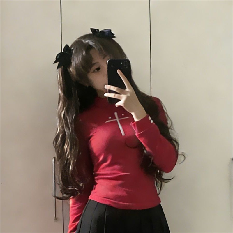 Fate命运之夜远坂凛cos常服红色紧身显瘦上衣加厚高领打底衫套装