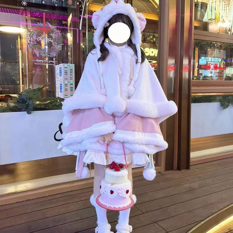 Lolita秋冬优雅披肩毛绒斗篷日常百搭洛丽塔加厚可爱仿皮草短外套