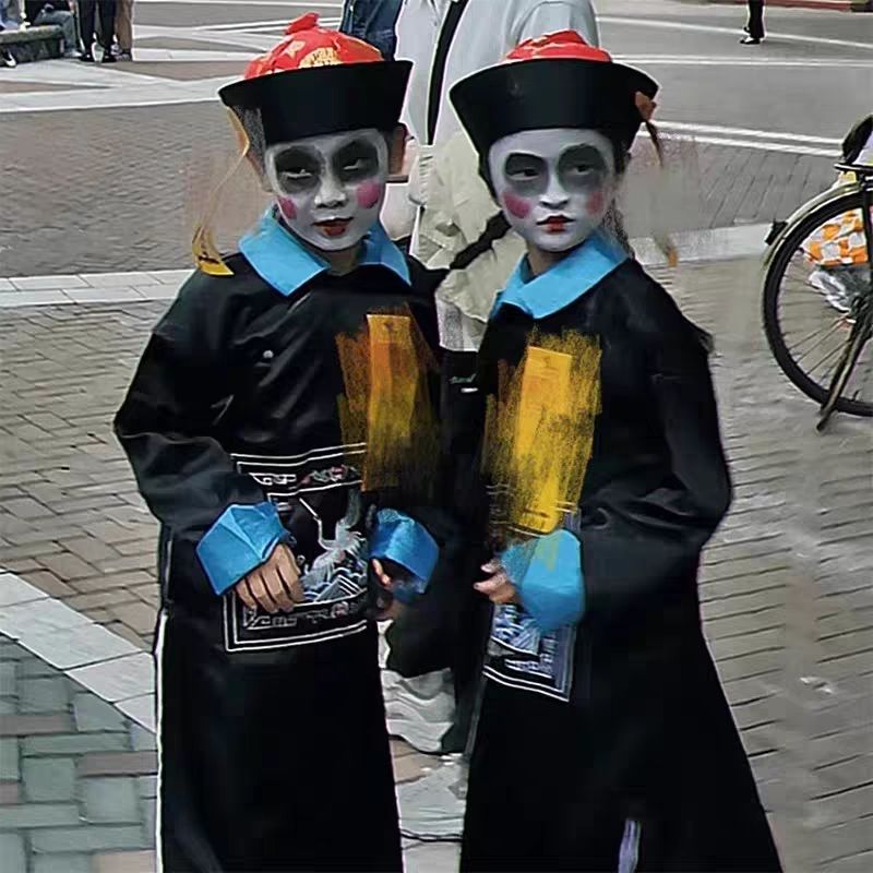 万圣节儿童服装cosplay清朝僵尸服装男女恐怖角色扮演搞怪演出服图片