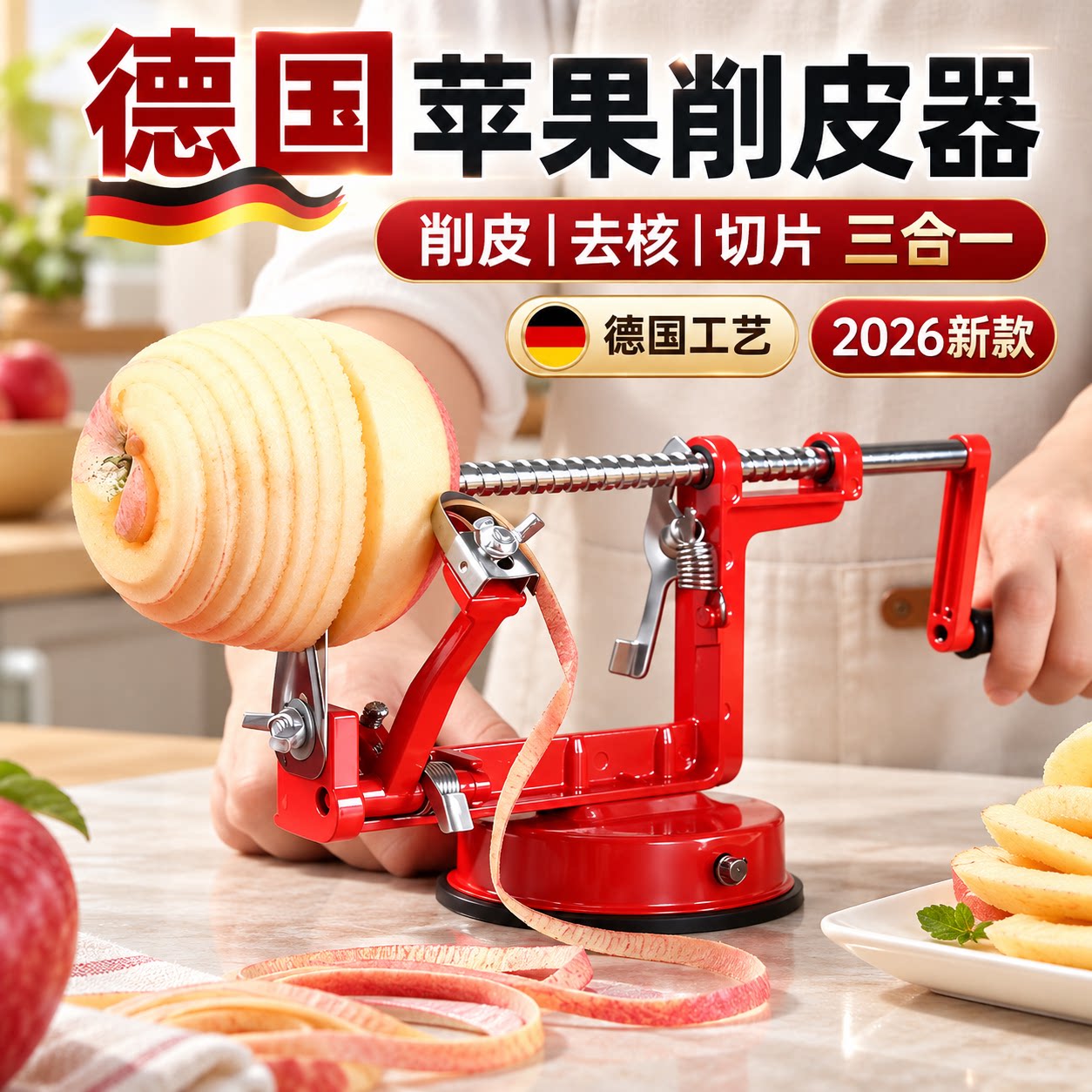 德国全自动苹果削皮去核神器3合1家用多功能切片机新款削皮机手摇