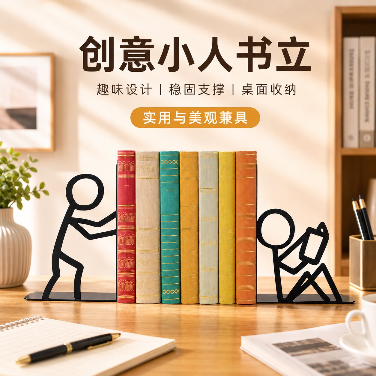 创意金属火柴人书立桌面收纳图片