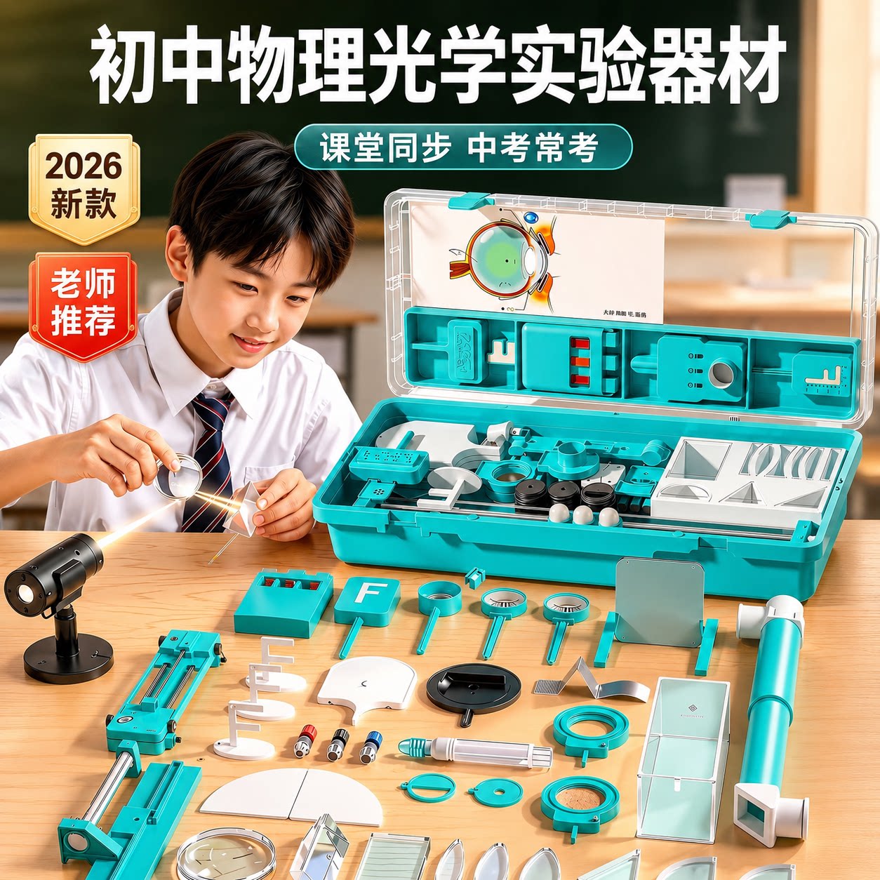 初中物理光学实验器材2026新款八年级上册光力学实验箱八上凹透镜凸透镜成像套装8年级实验盒光具座小孔成像