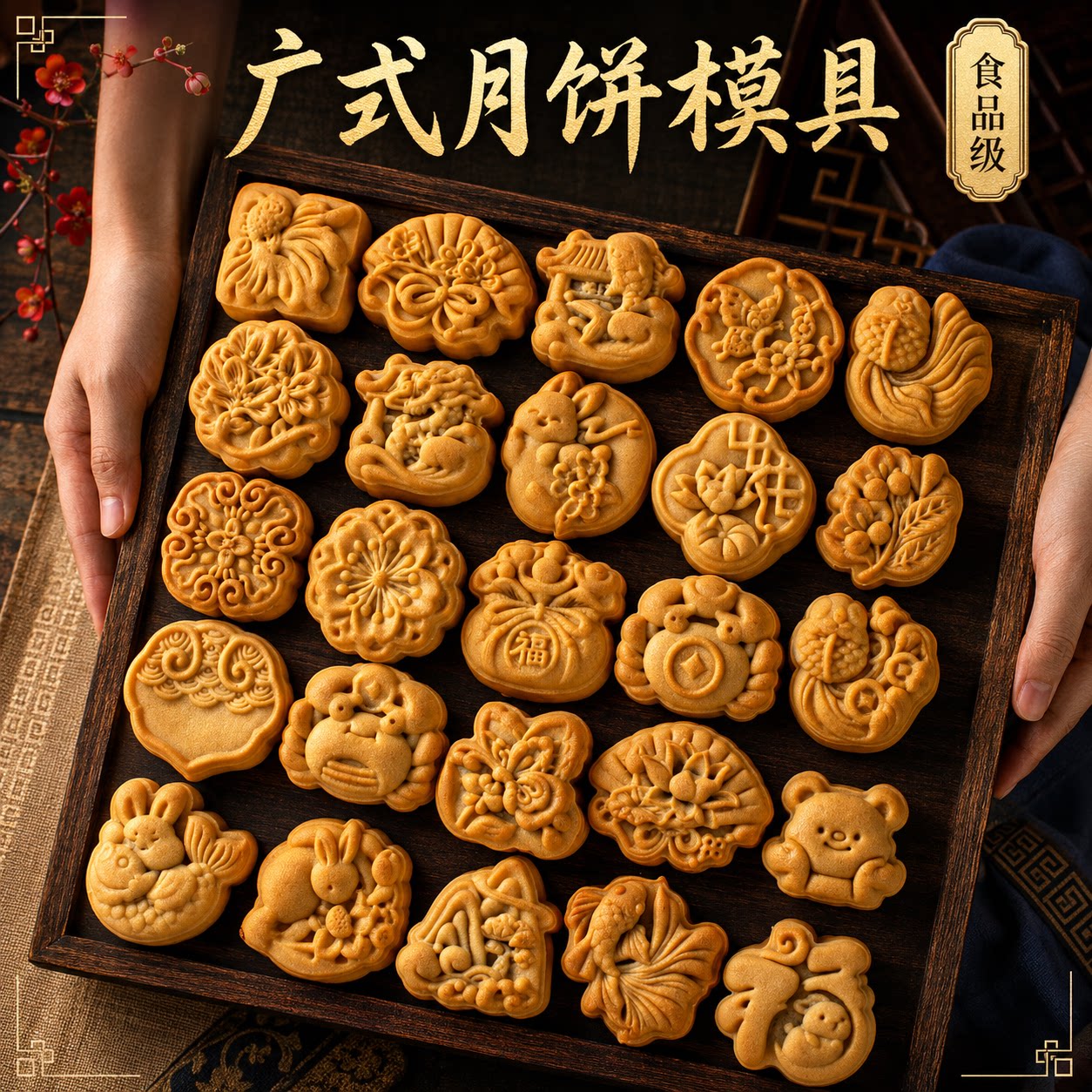 广式月饼模具新款2026大全国古风手压式家用冰皮50g75克糕点磨具
