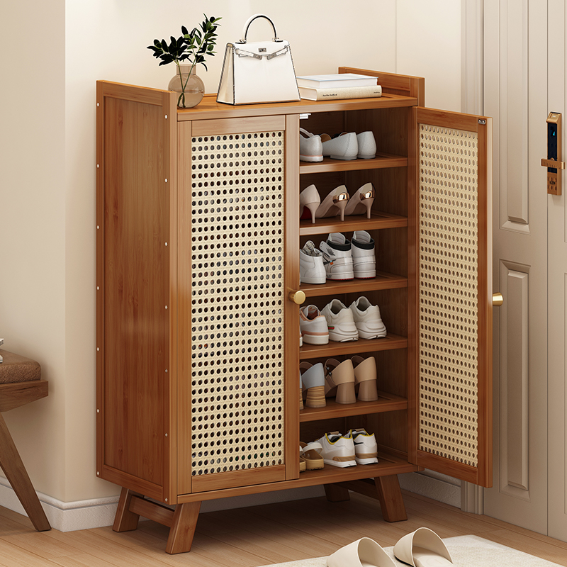 鞋柜家用门c口2023新款爆款入户玄关柜室内大容量多层藤编实木鞋