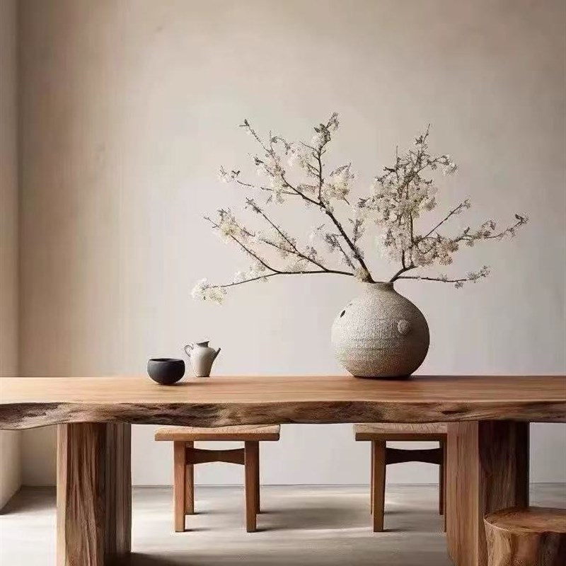 侘寂风原木e整板茶桌服装店装饰展示长桌民宿茶台实木餐桌家用茶