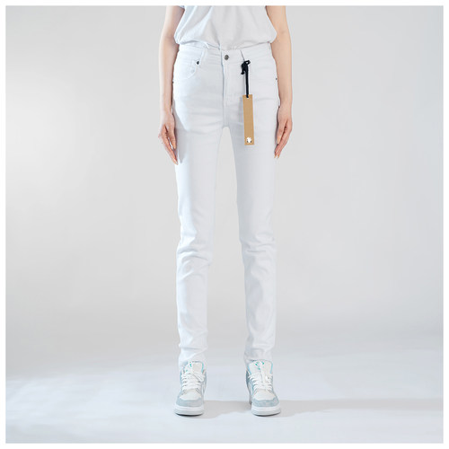 KUS jeans牛仔裤男修身显瘦欧美式高街基础款白色牛仔修身小脚裤