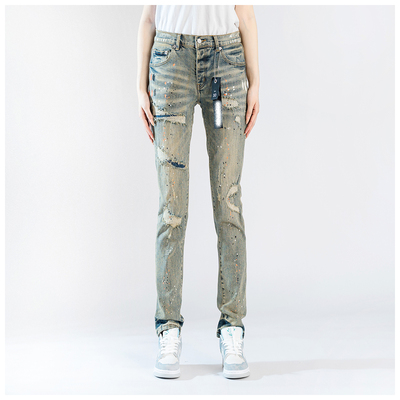 PUR jeans牛仔裤男修身显瘦欧美式高街破洞泼墨潮修身紧身小脚裤