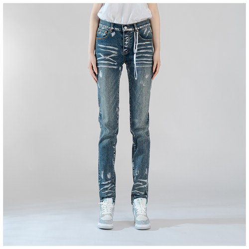 PUR jeans牛仔裤男修身显瘦欧美式高街泼墨潮牌做旧牛仔小脚裤