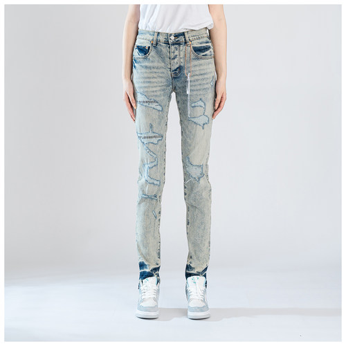 PUR jeans牛仔裤男修身显瘦欧美式高街破洞乞丐潮牌修身小脚裤