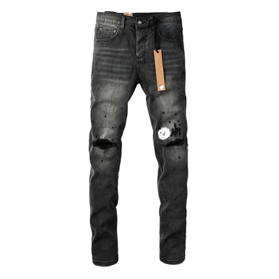 KUS jeans牛仔裤男修身显瘦乞丐美式高街破洞露肉堆积做旧小脚裤