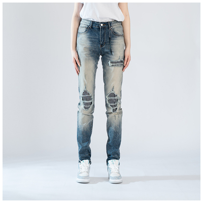 AMR Skinny Ripped Jeans 牛仔裤男美式高街破洞堆积修身小脚裤