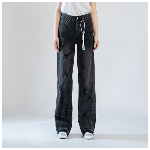 PUR jeans牛仔裤男宽松直筒裤欧美式高街水洗波纹潮牌阔腿裤