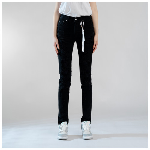 PUR jeans牛仔裤男修身显瘦欧美式高街泼墨破洞补丁做旧小脚裤