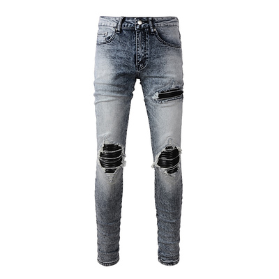 AMR Skinny Ripped Jeans 牛仔裤男美式高街街头破洞补丁小脚裤