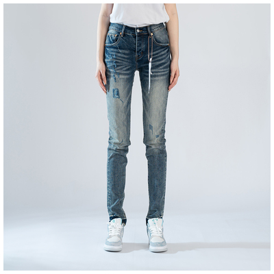 PUR jeans牛仔裤男修身显瘦欧美式高街破洞乞丐潮牌修身小脚裤