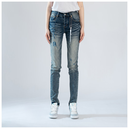 PUR jeans牛仔裤男修身显瘦欧美式高街破洞乞丐潮牌修身小脚裤