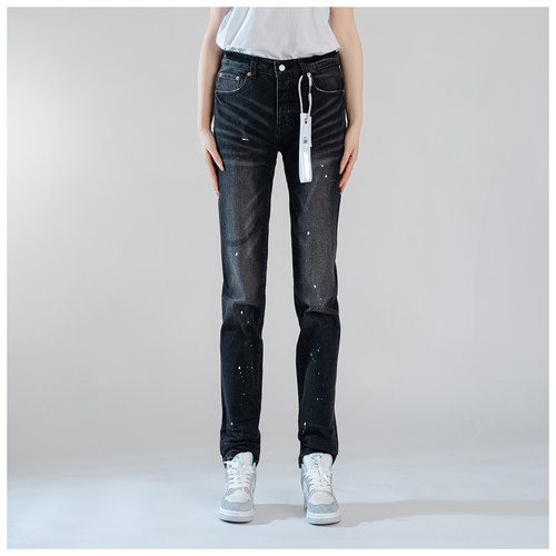 PUR jeans牛仔裤男修身显瘦欧美式高街泼墨破洞款潮牌修小脚裤