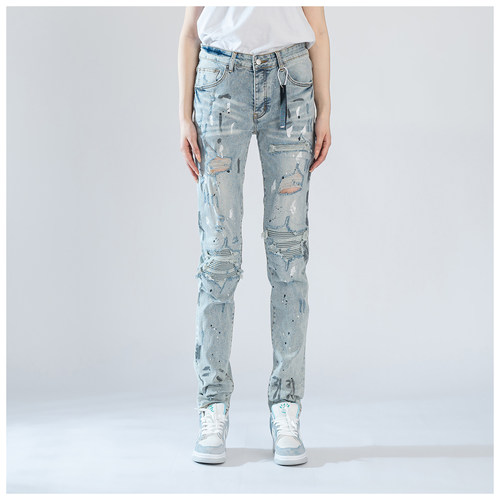 AMR Skinny Ripped Jeans 牛仔裤男美式高街破洞泼墨修身小脚裤