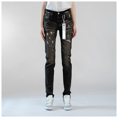 PUR jeans牛仔裤男修身显瘦欧美式高街泼墨破洞款潮牌修小脚裤