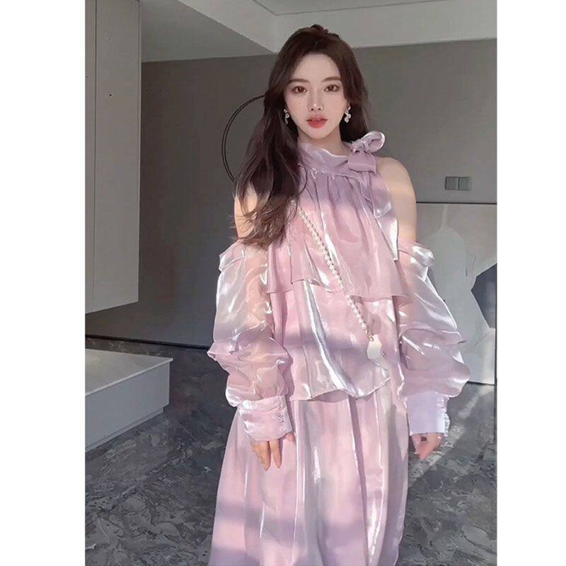子未初紫色挂脖连衣裙女