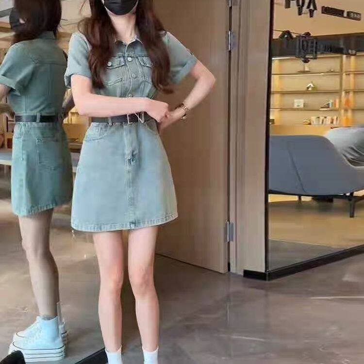 美式复古POLO短袖牛仔连