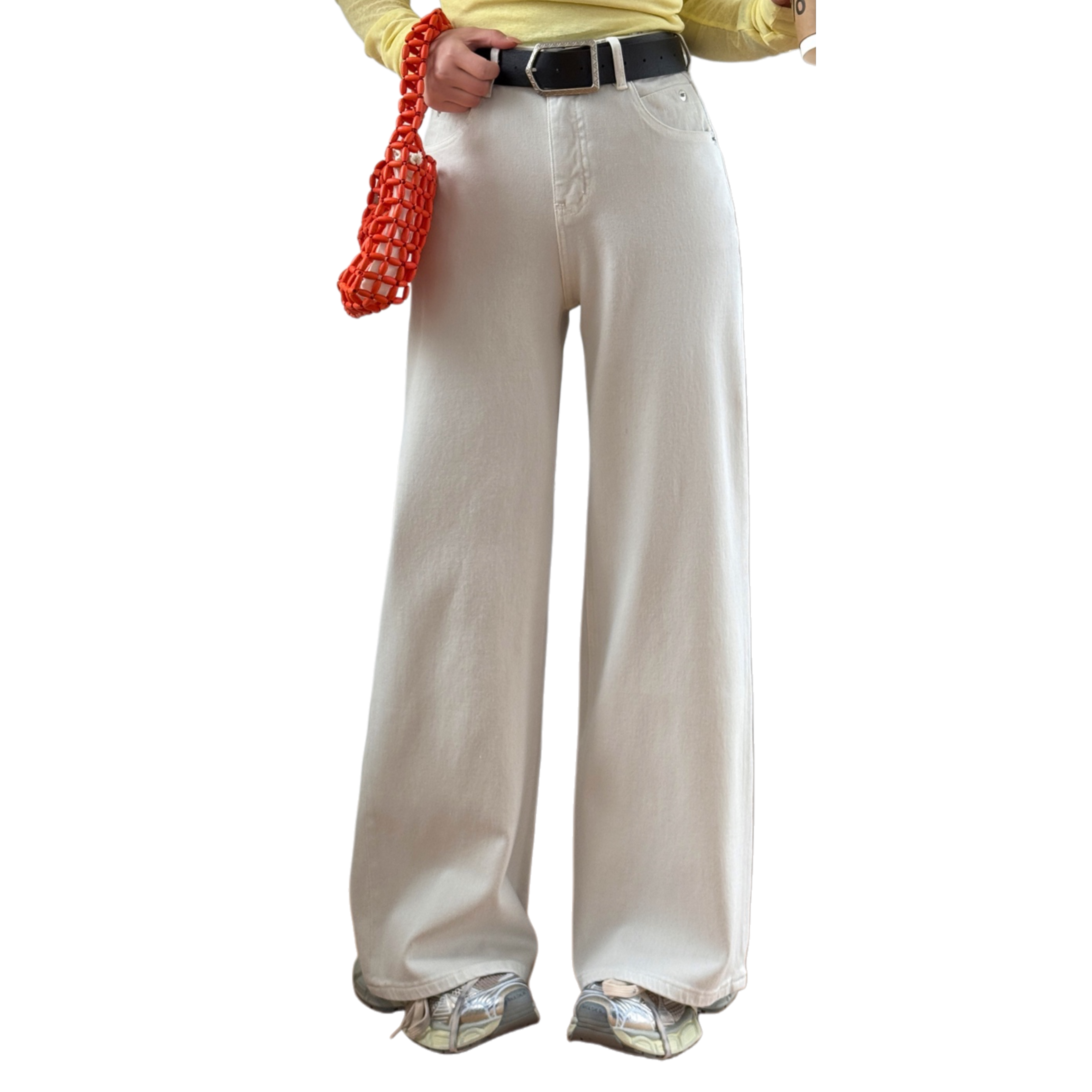 白色四面弹牛仔裤女2026春季新款直筒阔腿裤宽松显瘦长裤极简风