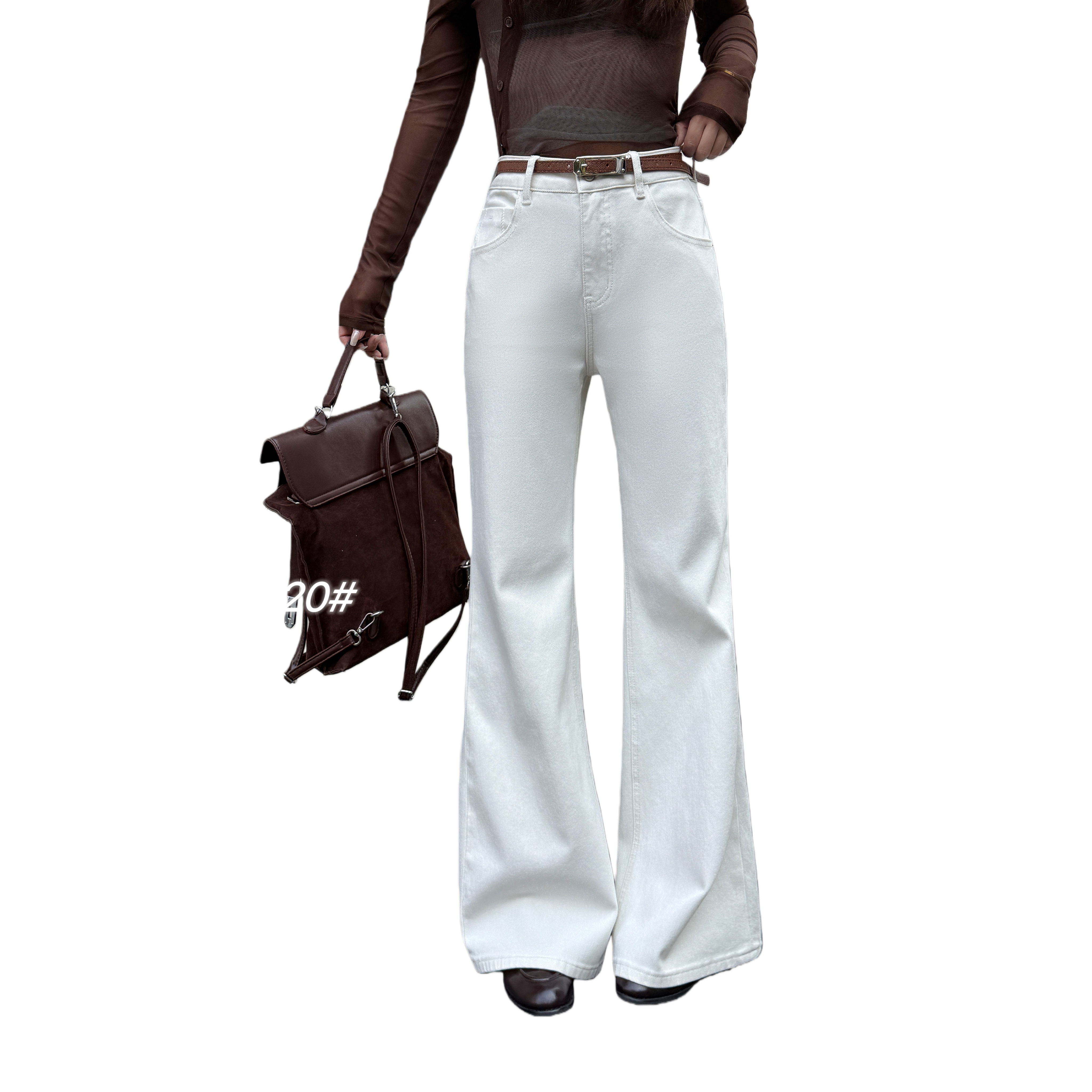 高个子加长版白色四面弹高腰微喇牛仔裤女2026春季新款拖地裤长裤