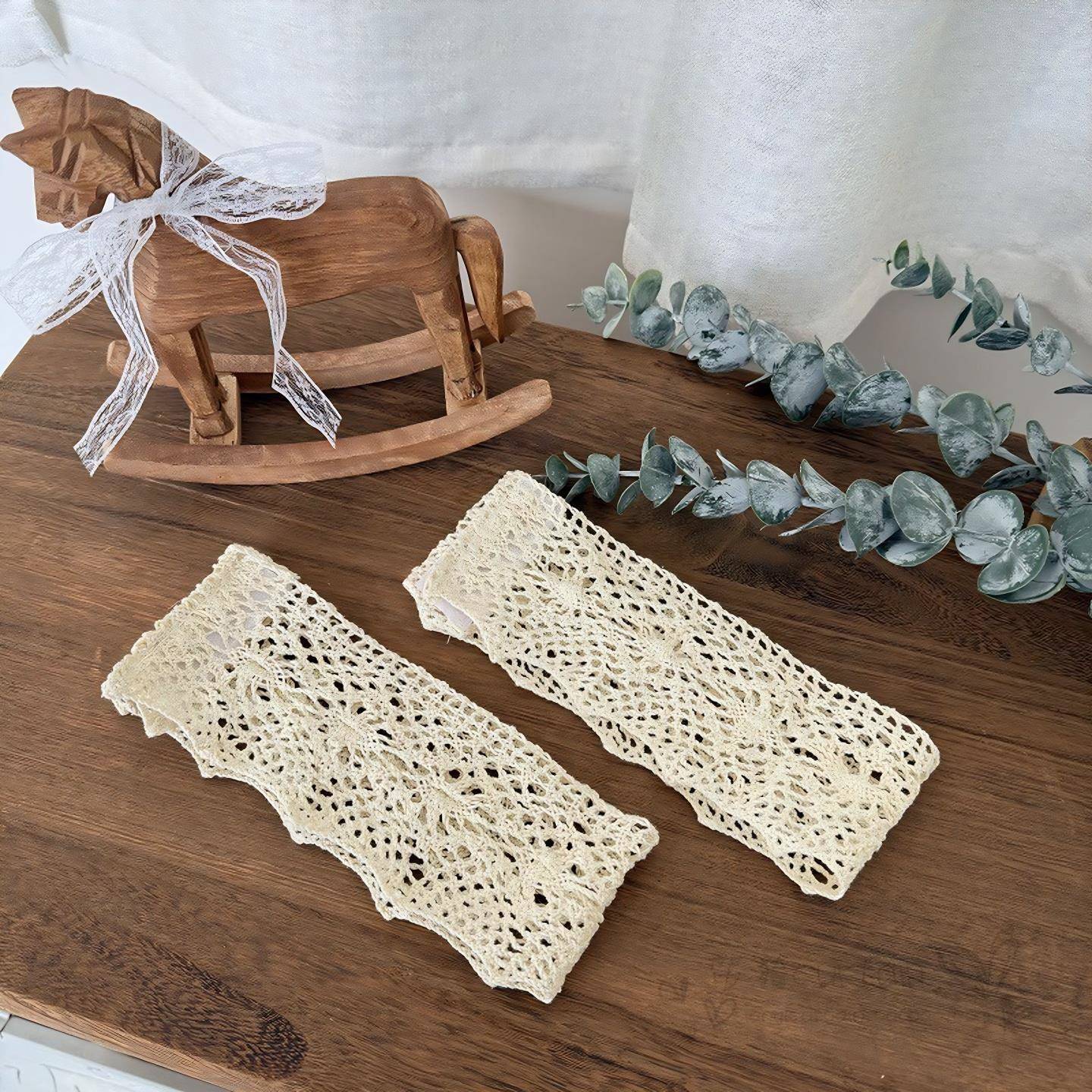 美式田园窗帘绑带 钩针覆古镂空棉麻窗帘绑绳 黏贴式蕾丝窗帘扣